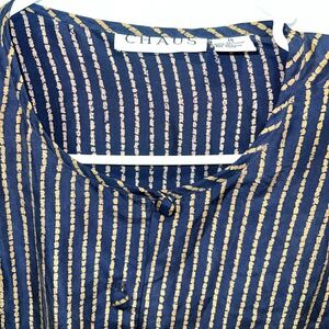 Vintage Chaus Women Size 14 Blouse 100% Silk Navy Brown Old Money Classic